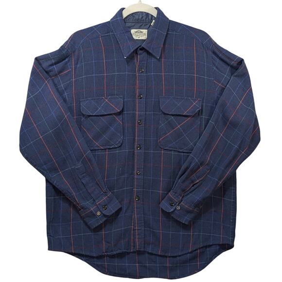 Fieldmaster Vintage Blue Plaid Wool Blend Button Up Shirt Men’s Size L - Picture 2 of 12